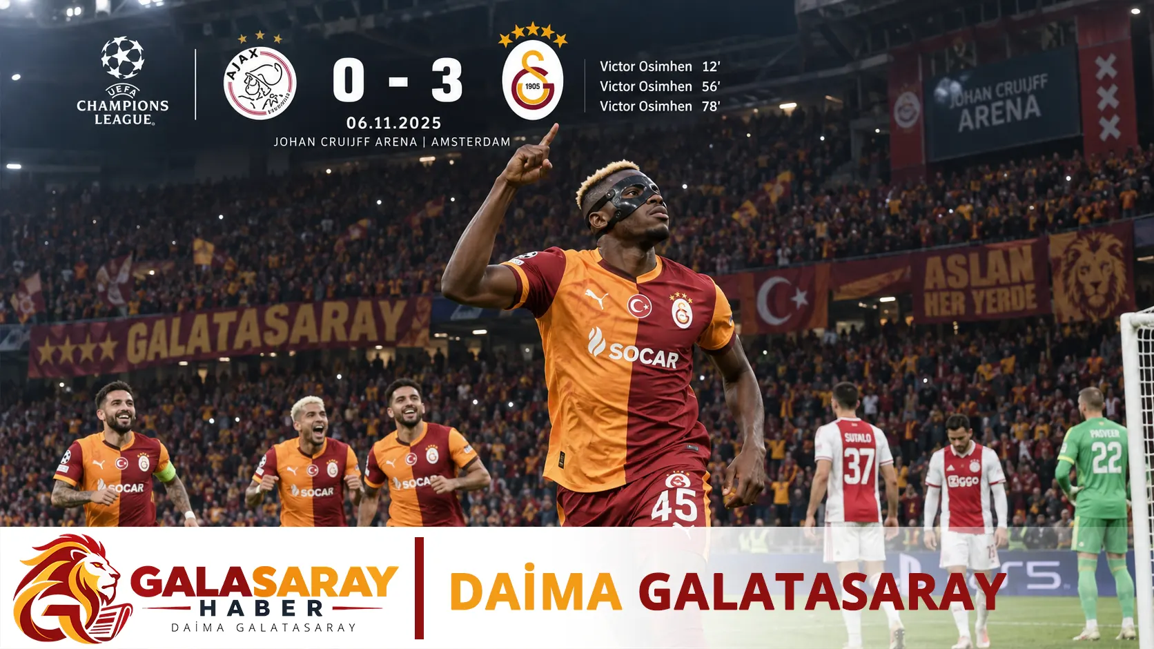 Galatasaray Ajax'ı Osimhen'in golleriyle devirdi