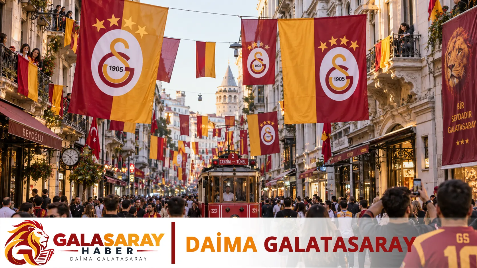İstiklal Caddesi Galatasaray bayraklarıyla donatıldı